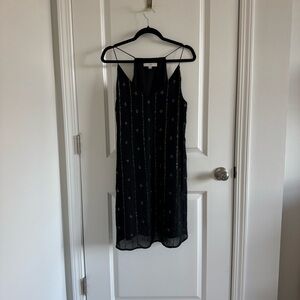 LOFT Black Mini Dress with Gold Embellishments